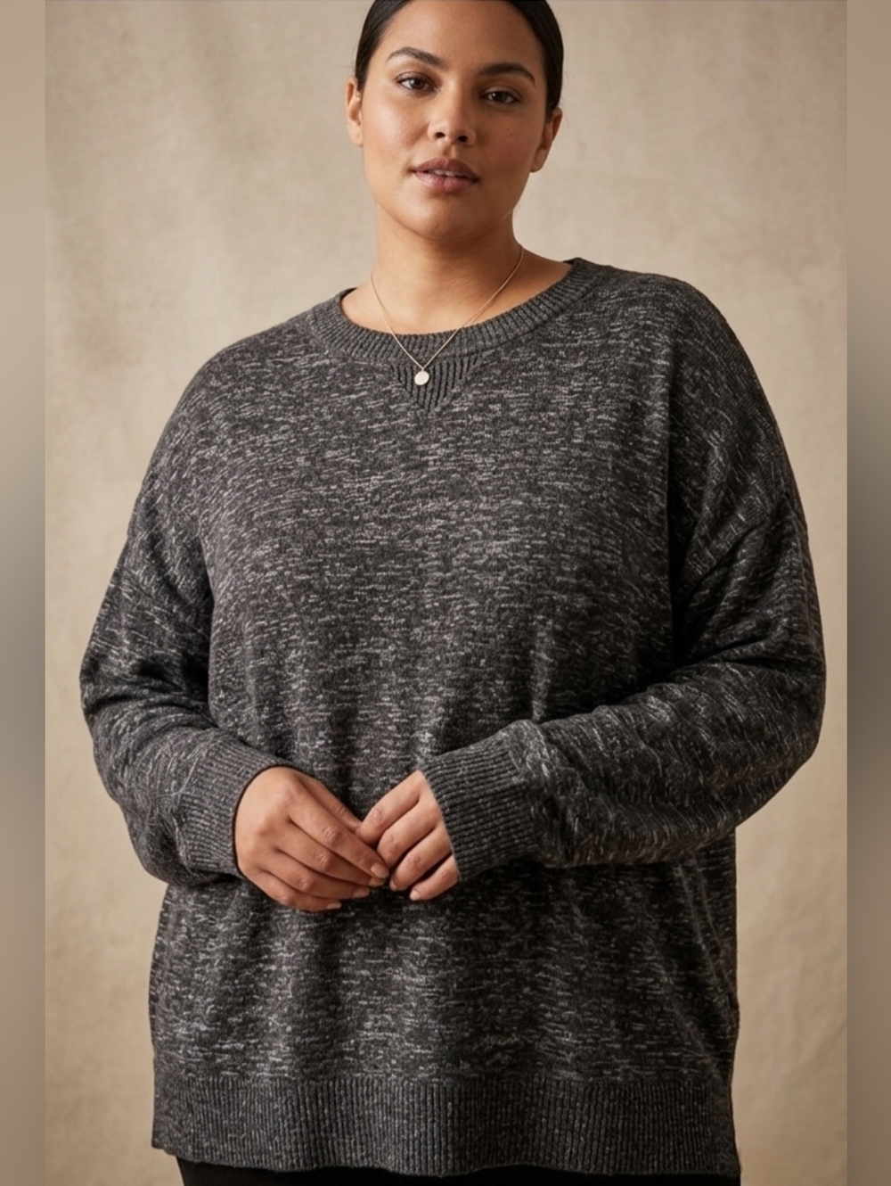 George Heathered Charcoal Gray Drop-Shoulder Cozy Sweater, Plus Size XXL
